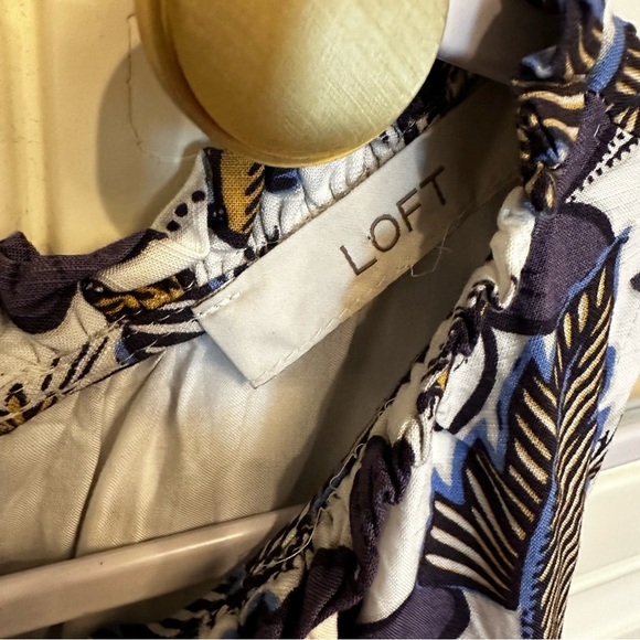 Ann Taylor LOFT Womens Purple Floral Ruffle Neck Pant Jumpsuit Wide Leg Tropical - Picture 6 of 15